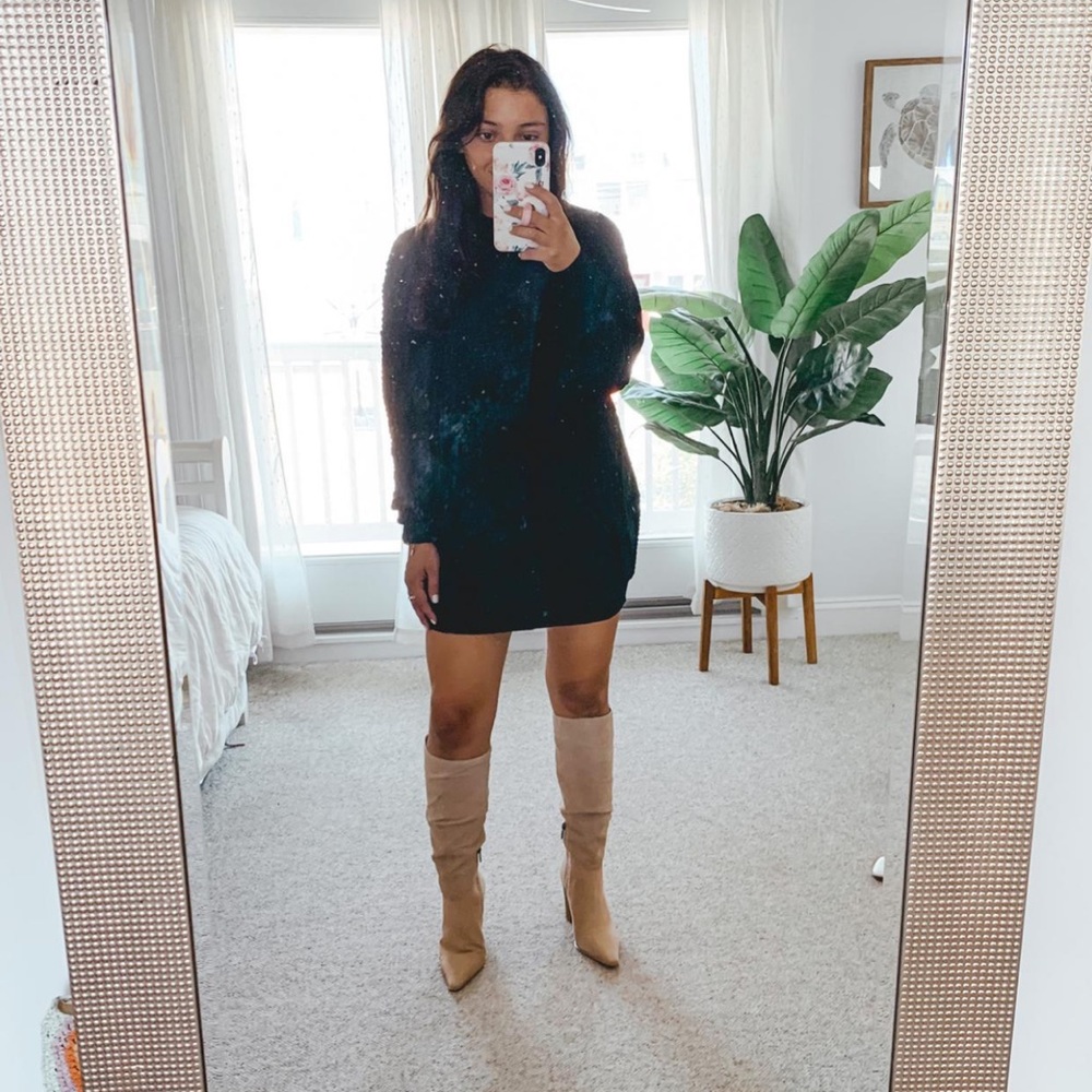 Waffle knit tie waist sweater dress!